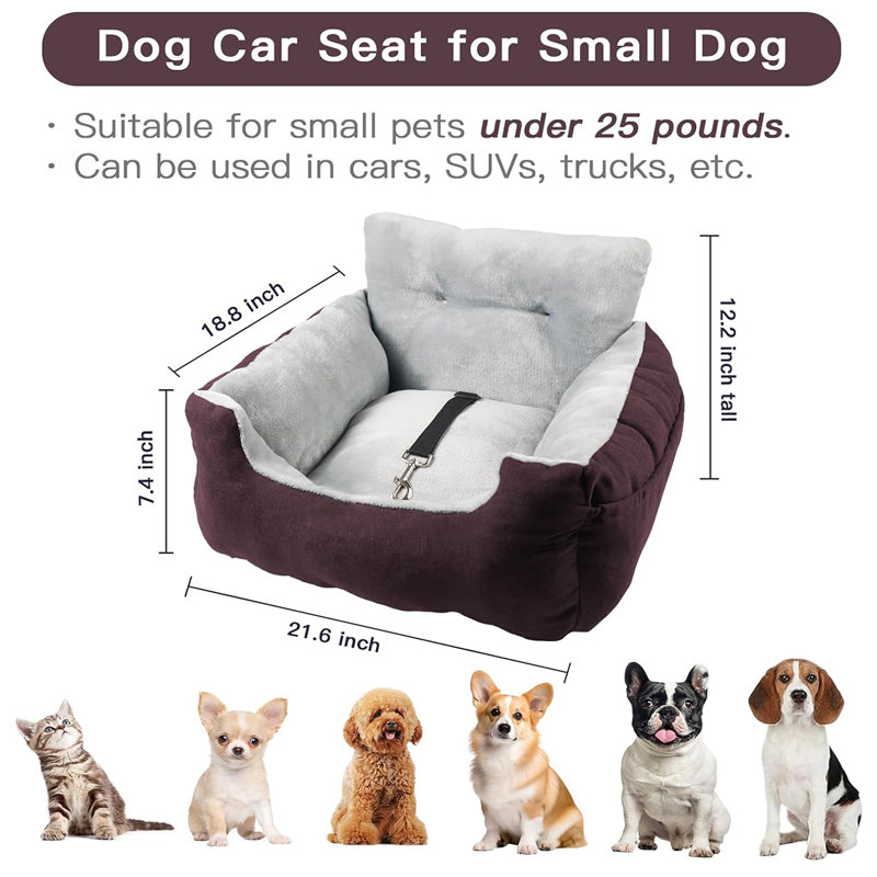 Tucker Murphy Pet Dog Car Seat For Small Dogs Plush Puppy Car Seat Portable Dog Travel Pet Bed Dog Seat For Car With Storage Pocket Clip on Safety Leash Reviews